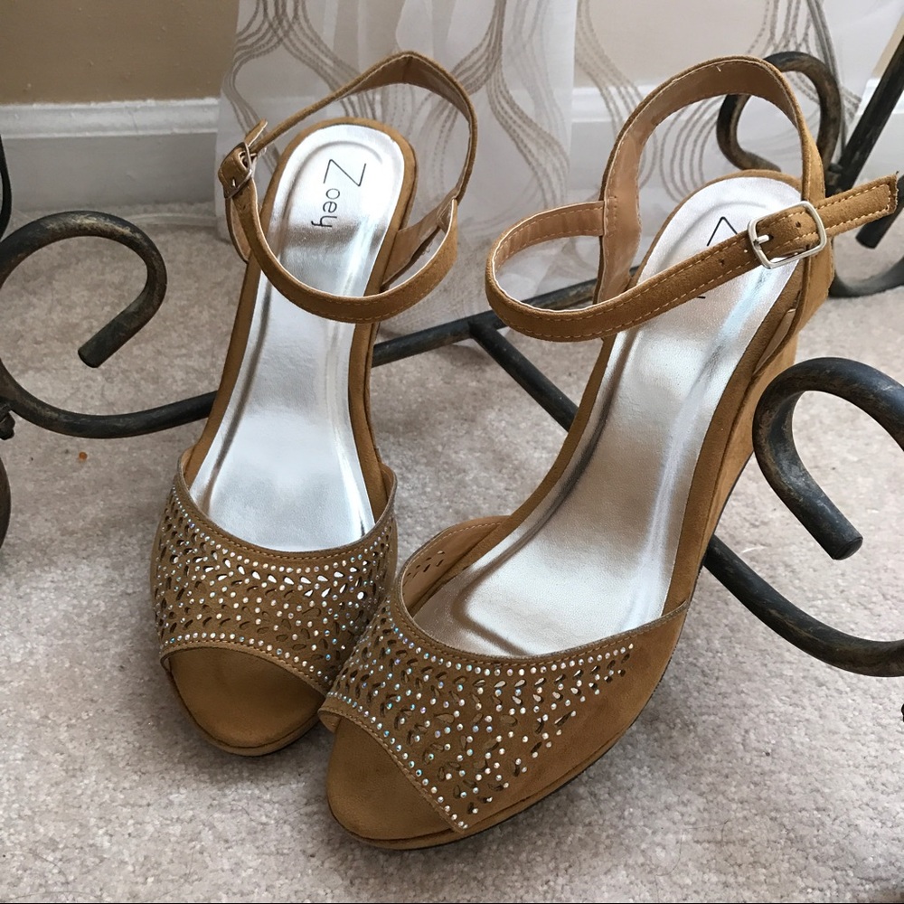 Suede Rhinestone Studded Wedges